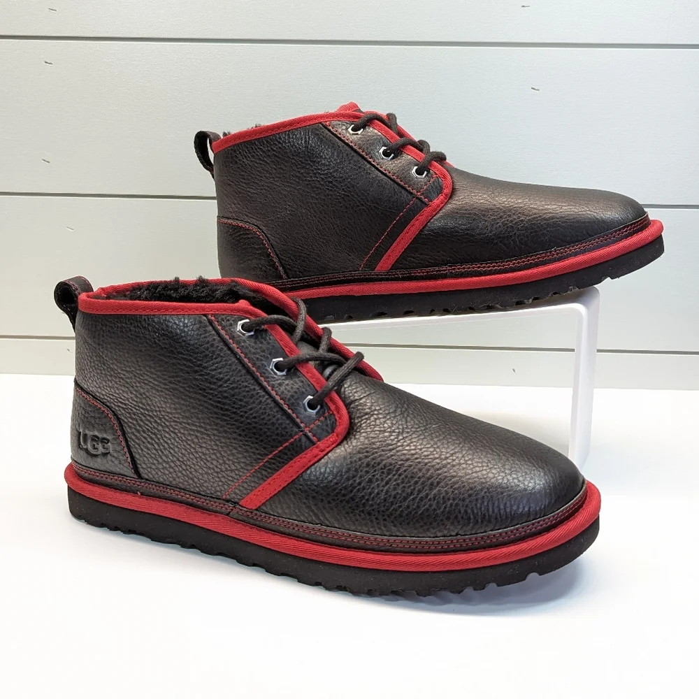 UGG Neumel Leather Chukka Ankle Boots Black with Red Accents Size Men's 11